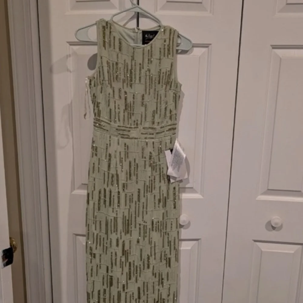 NWT Mac Duggal Beaded Sleeveless Midi Dress Saffron Size 0 Sage #93597 - Picture 4 of 9